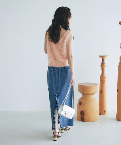 長款羽毛前後兩穿針織馬甲