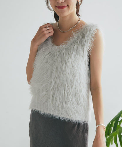 長款羽毛前後兩穿針織馬甲