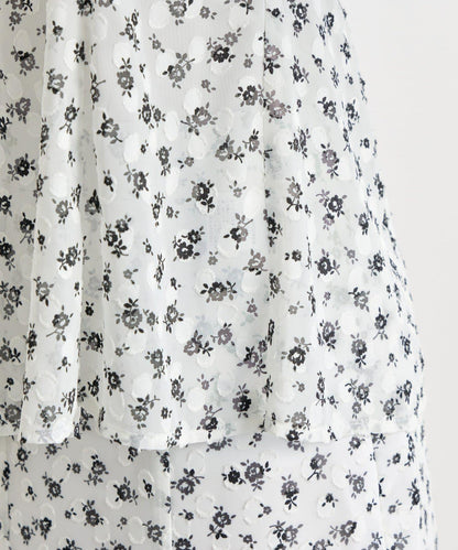 單色小花印花鬆緊袖襯衫