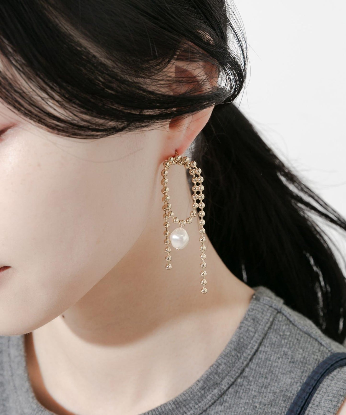 球鏈珍珠點綴耳釘