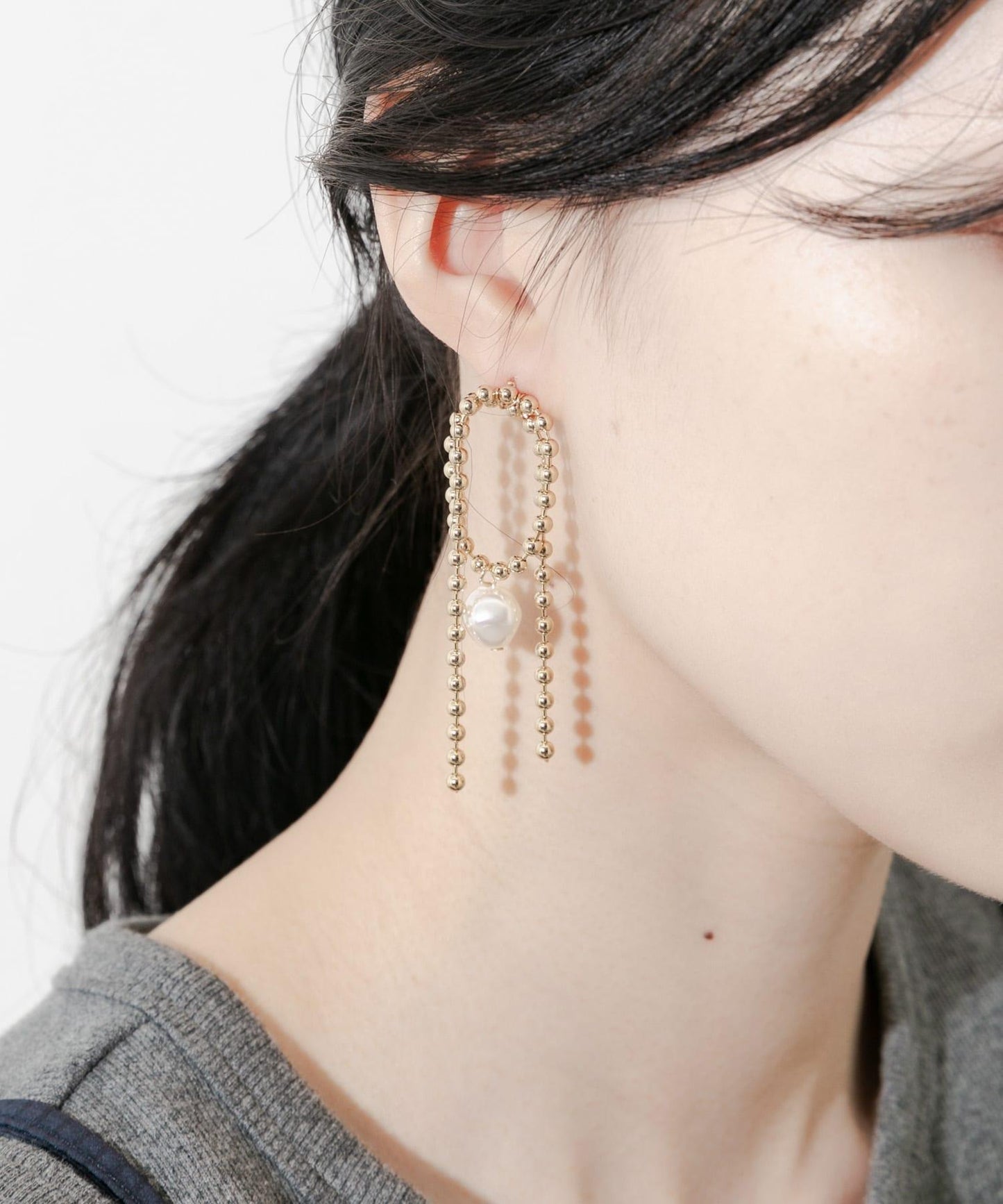 球鏈珍珠點綴耳釘