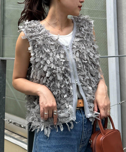 蝴蝶結流蘇拉鍊馬甲