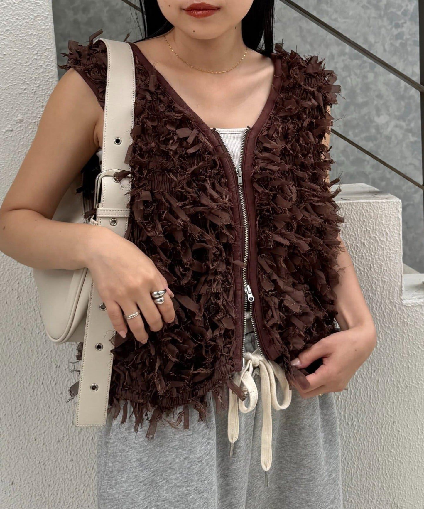 蝴蝶結流蘇拉鍊馬甲