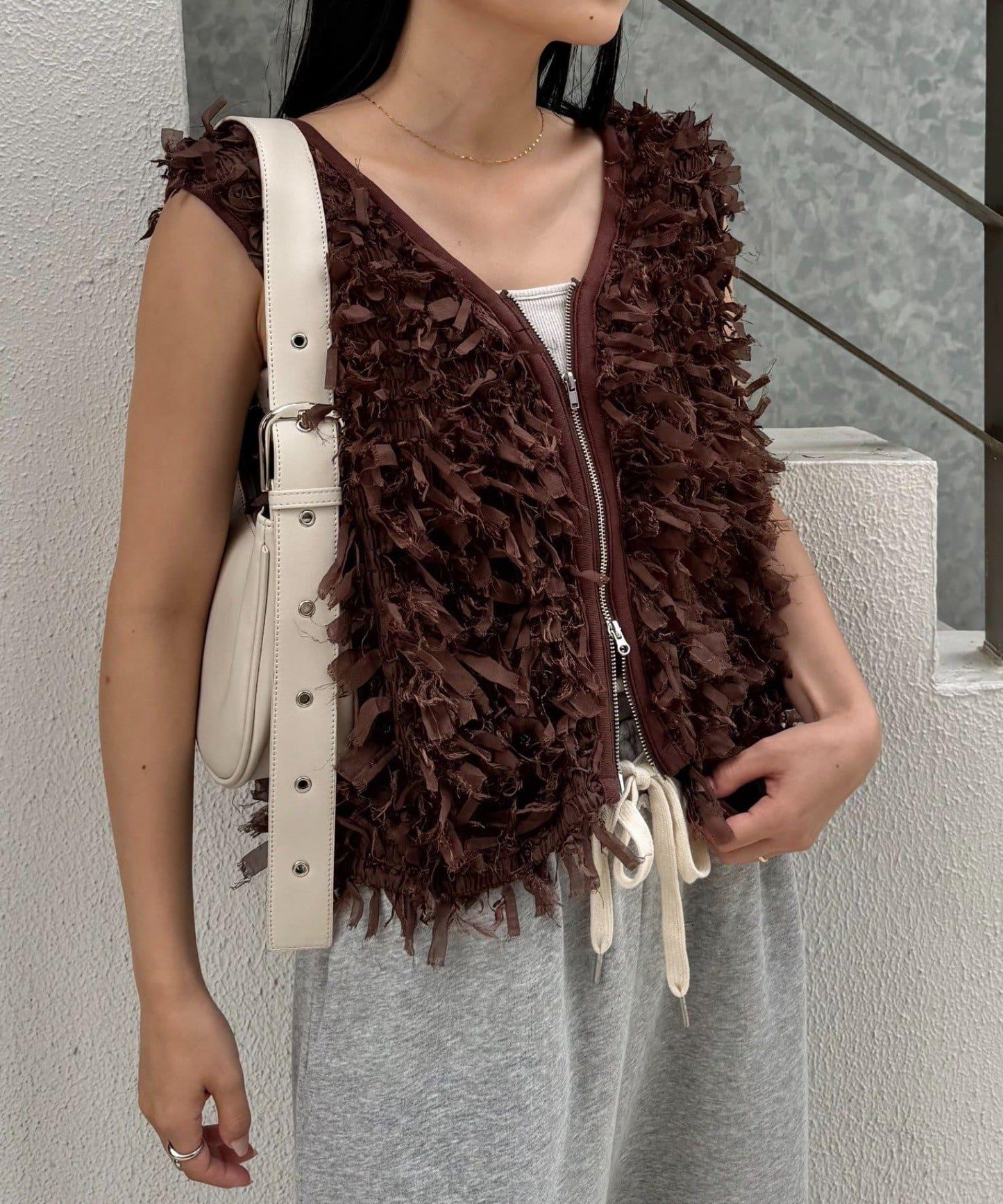 蝴蝶結流蘇拉鍊馬甲