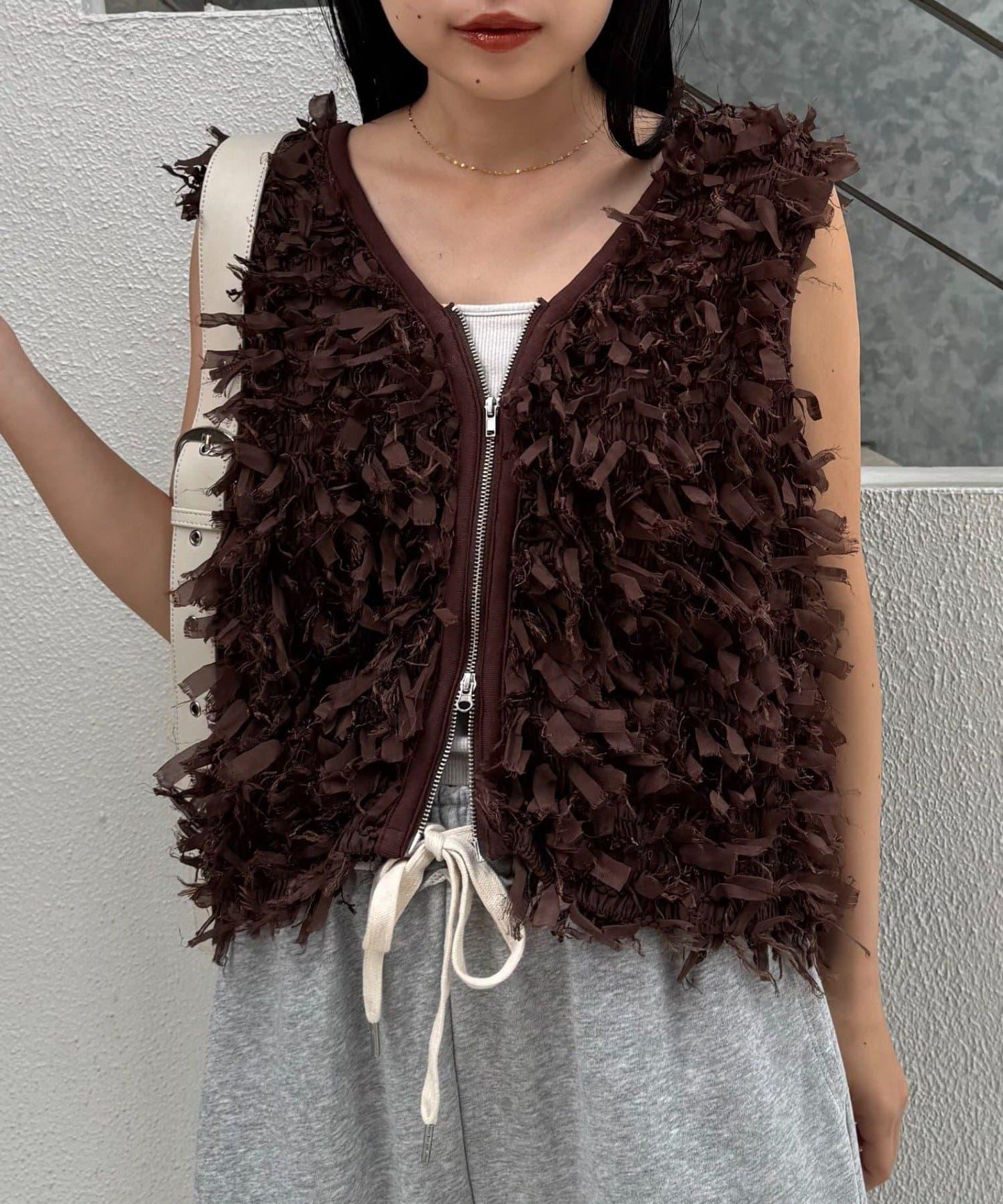 蝴蝶結流蘇拉鍊馬甲