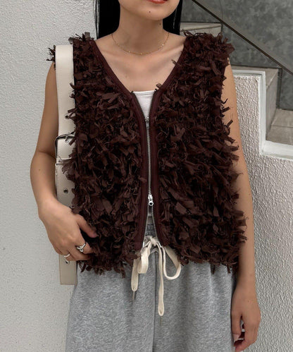 蝴蝶結流蘇拉鍊馬甲