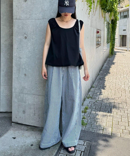 打褶無袖襯衫T恤