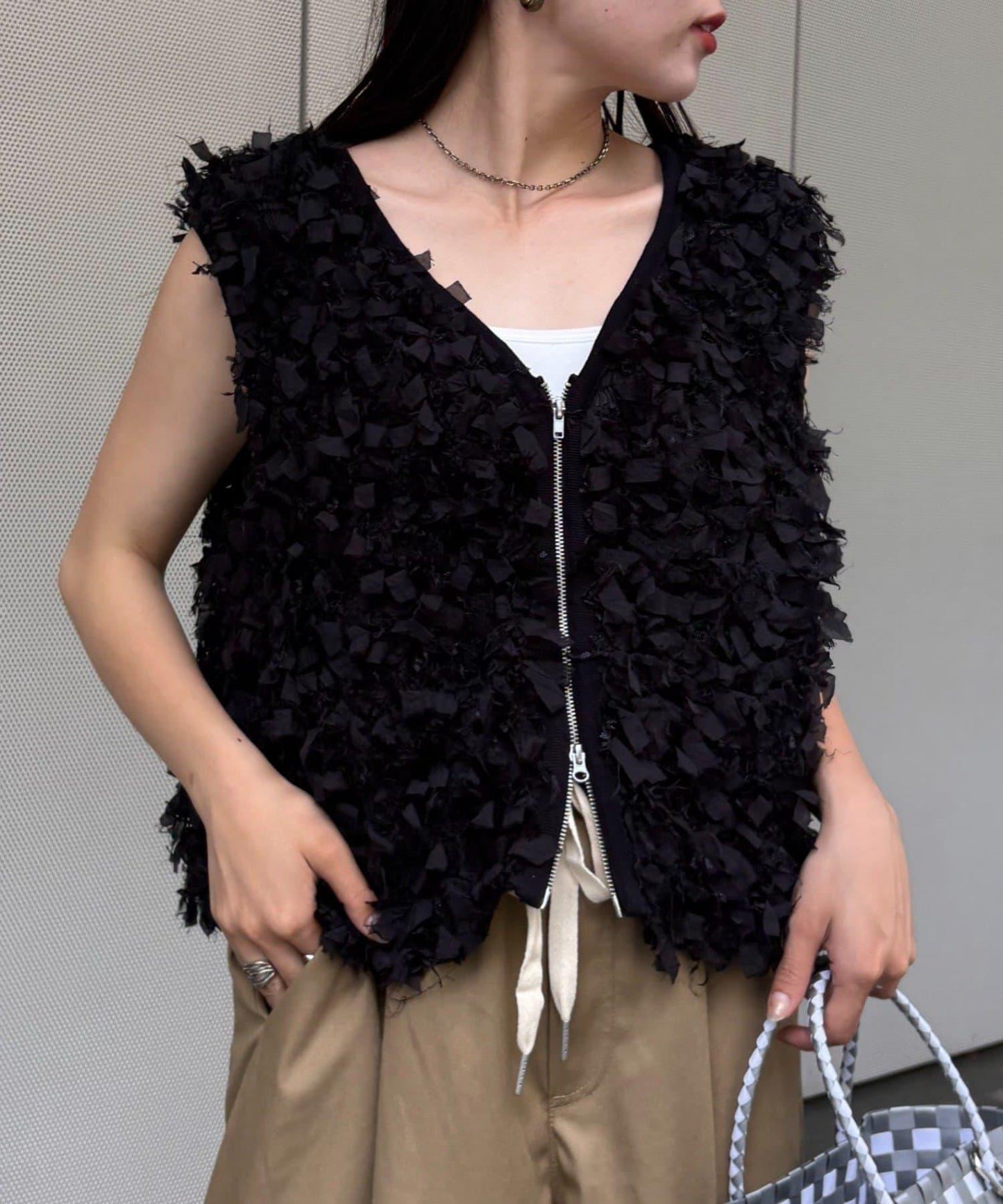 蝴蝶結流蘇拉鍊馬甲