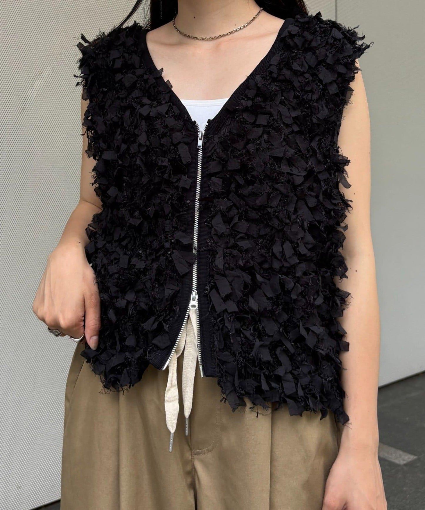 蝴蝶結流蘇拉鍊馬甲