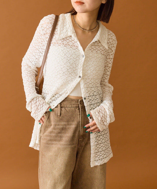 帶領口蕾絲開衫