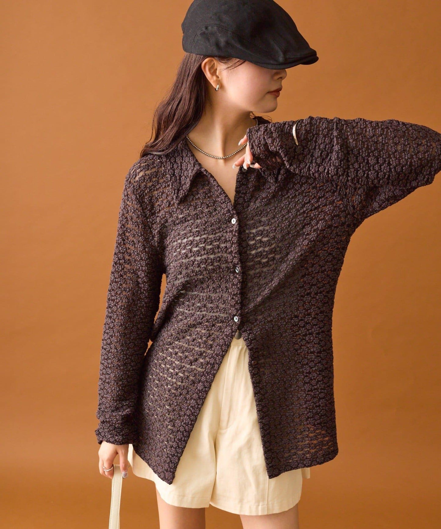 帶領口蕾絲開衫