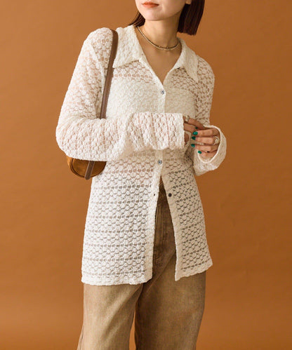 帶領口蕾絲開衫