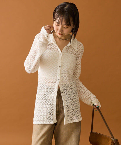 帶領口蕾絲開衫