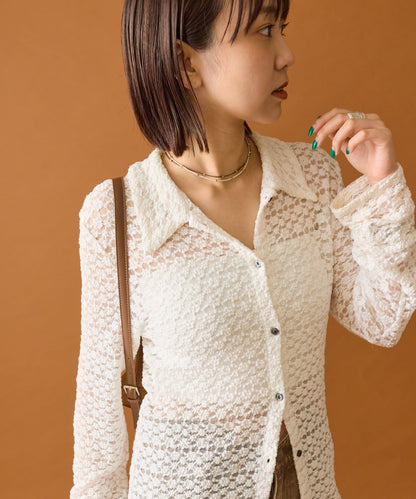 帶領口蕾絲開衫