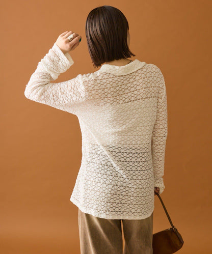 帶領口蕾絲開衫