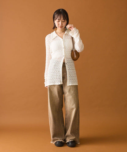 帶領口蕾絲開衫