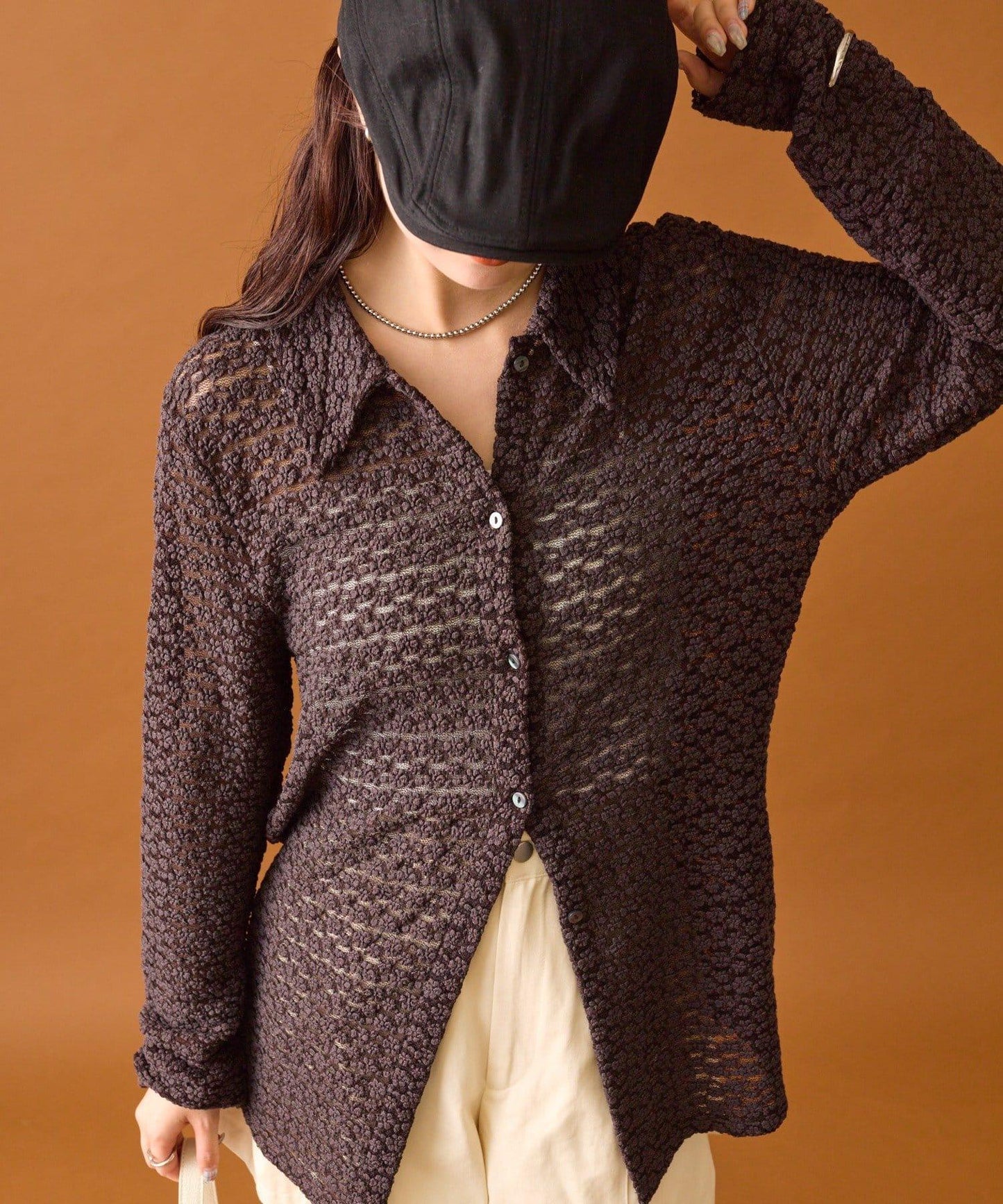 帶領口蕾絲開衫