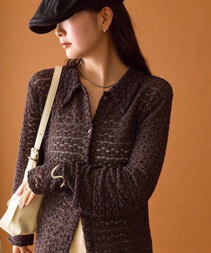 帶領口蕾絲開衫