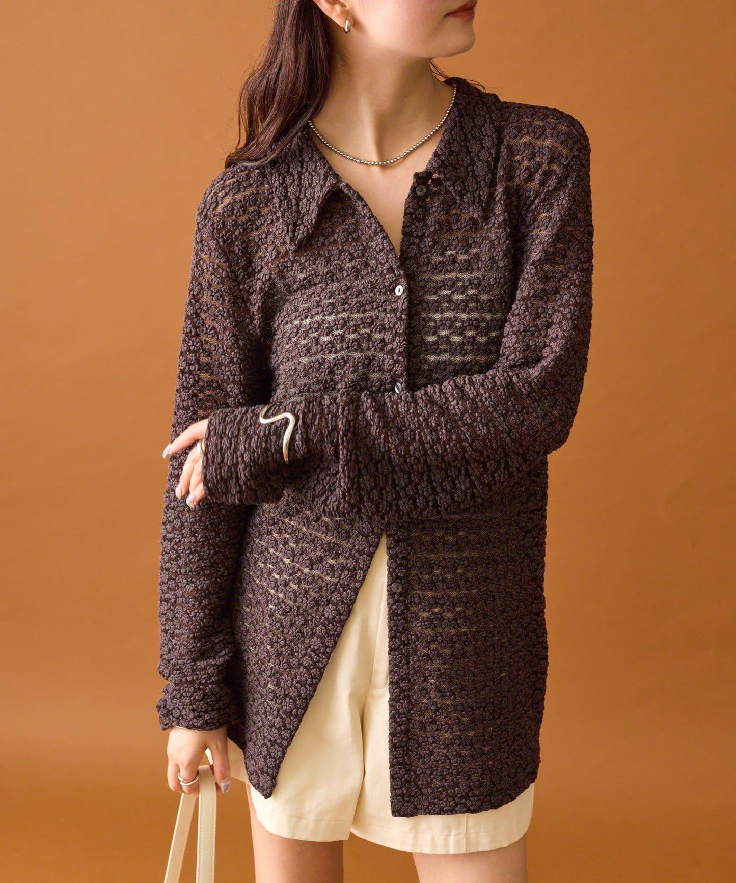 帶領口蕾絲開衫