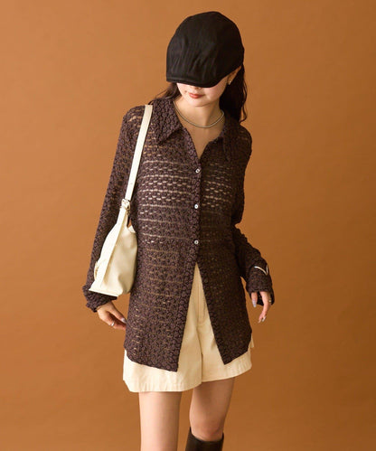 帶領口蕾絲開衫