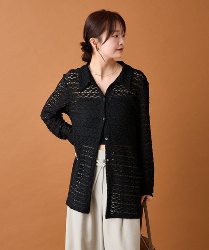 帶領口蕾絲開衫