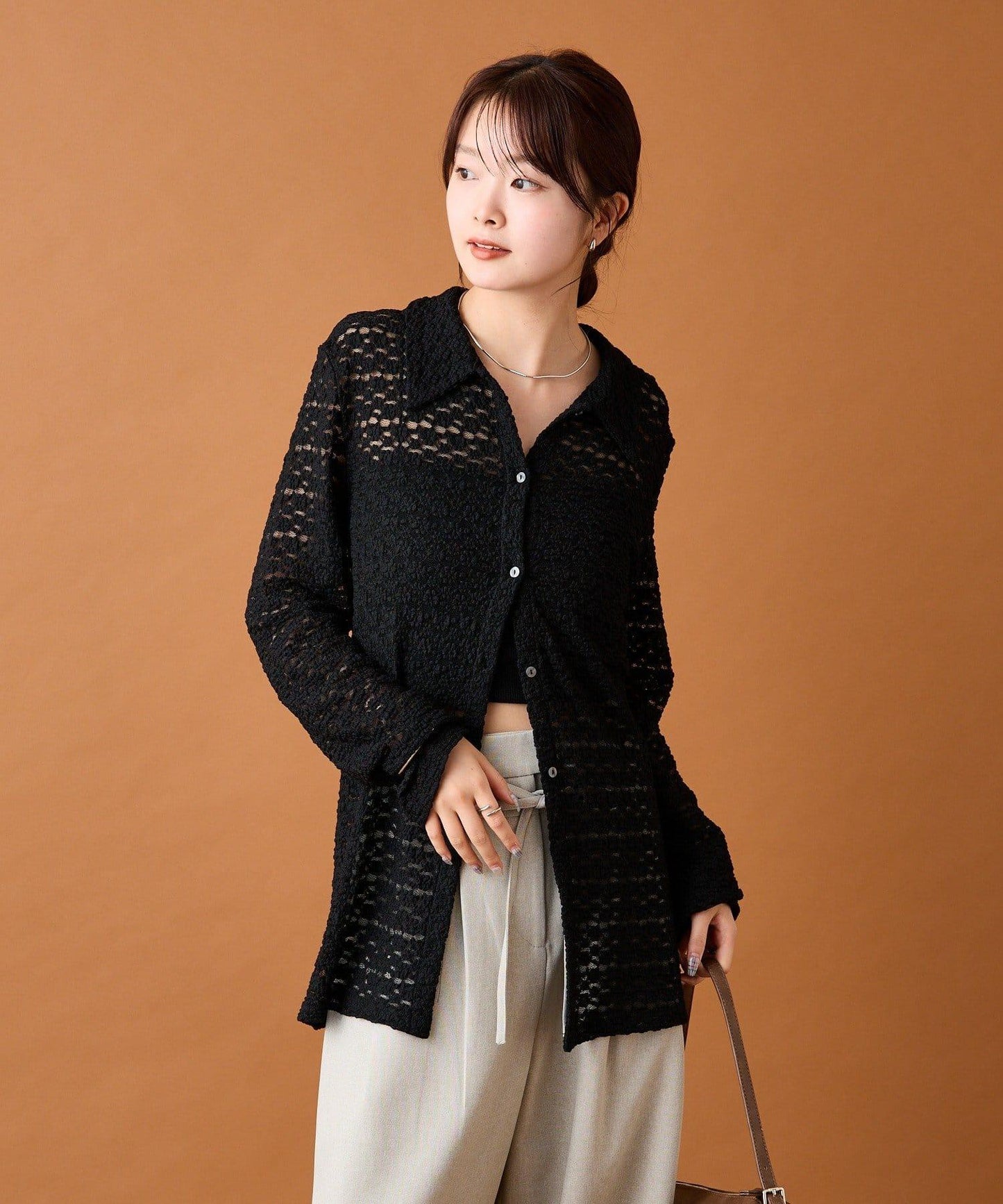 帶領口蕾絲開衫