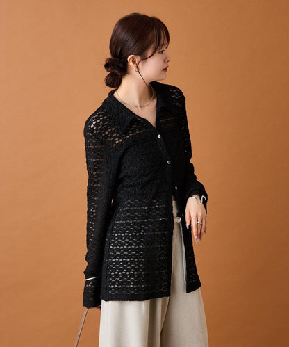 帶領口蕾絲開衫