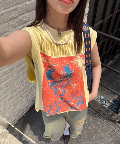 【複製標籤 / 複製標籤】混合復古褪色無袖T恤