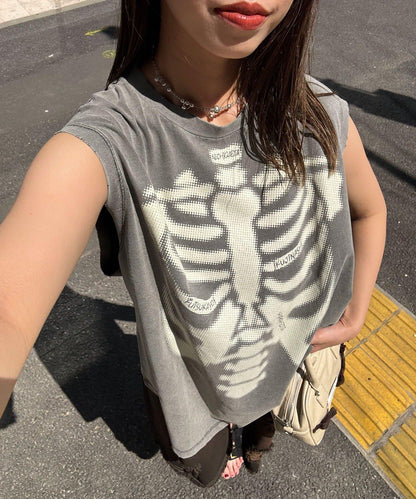 【複製標籤 / 複製標籤】混合復古褪色無袖T恤