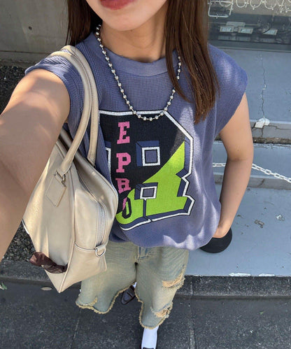 【復刻標籤 / 復刻標籤】混搭復古褪色無袖保暖背心