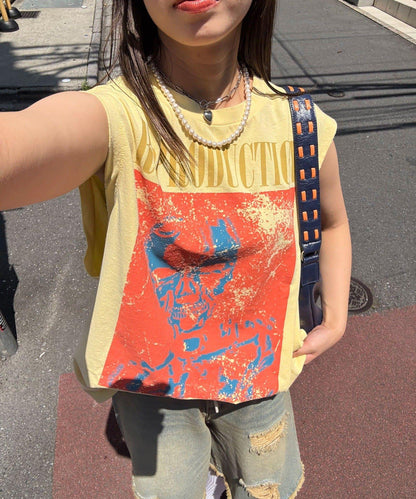 【複製標籤 / 複製標籤】混合復古褪色無袖T恤