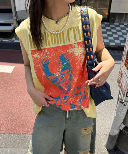 【複製標籤 / 複製標籤】混合復古褪色無袖T恤