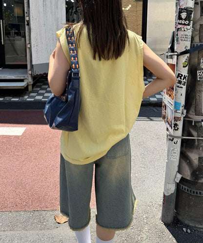 【複製標籤 / 複製標籤】混合復古褪色無袖T恤