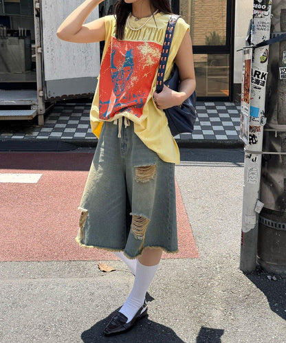 【複製標籤 / 複製標籤】混合復古褪色無袖T恤