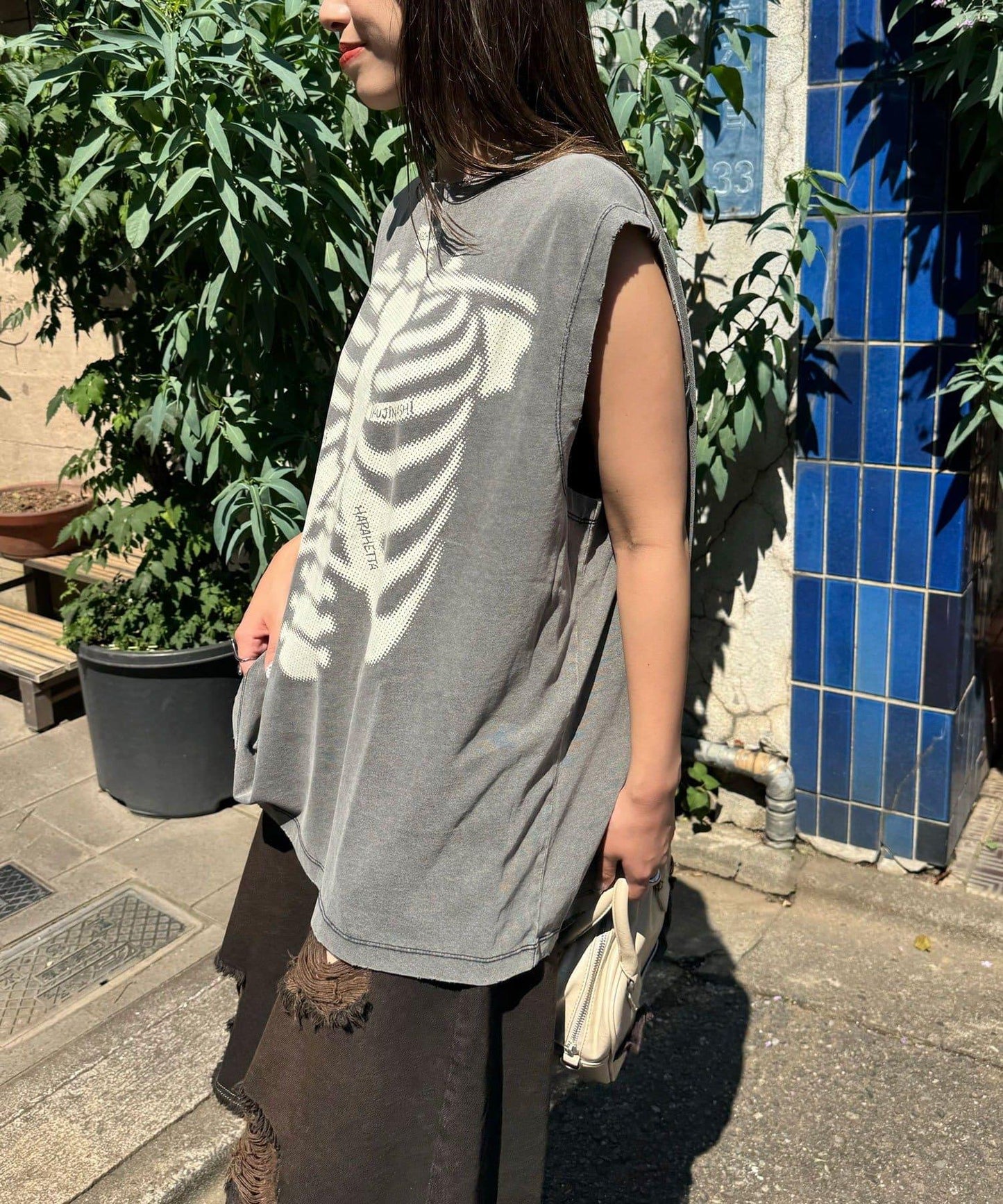 【複製標籤 / 複製標籤】混合復古褪色無袖T恤
