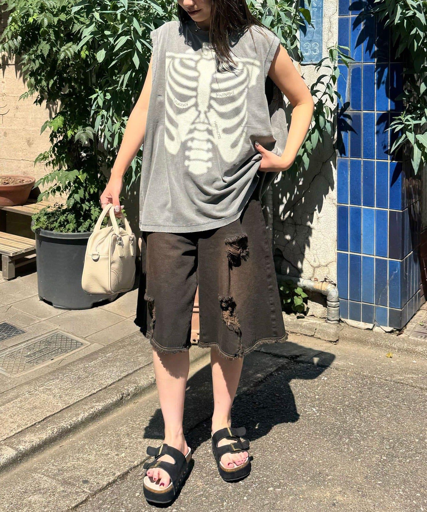 【複製標籤 / 複製標籤】混合復古褪色無袖T恤