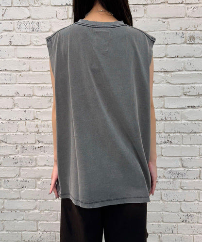 【複製標籤 / 複製標籤】混合復古褪色無袖T恤