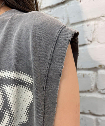 【複製標籤 / 複製標籤】混合復古褪色無袖T恤