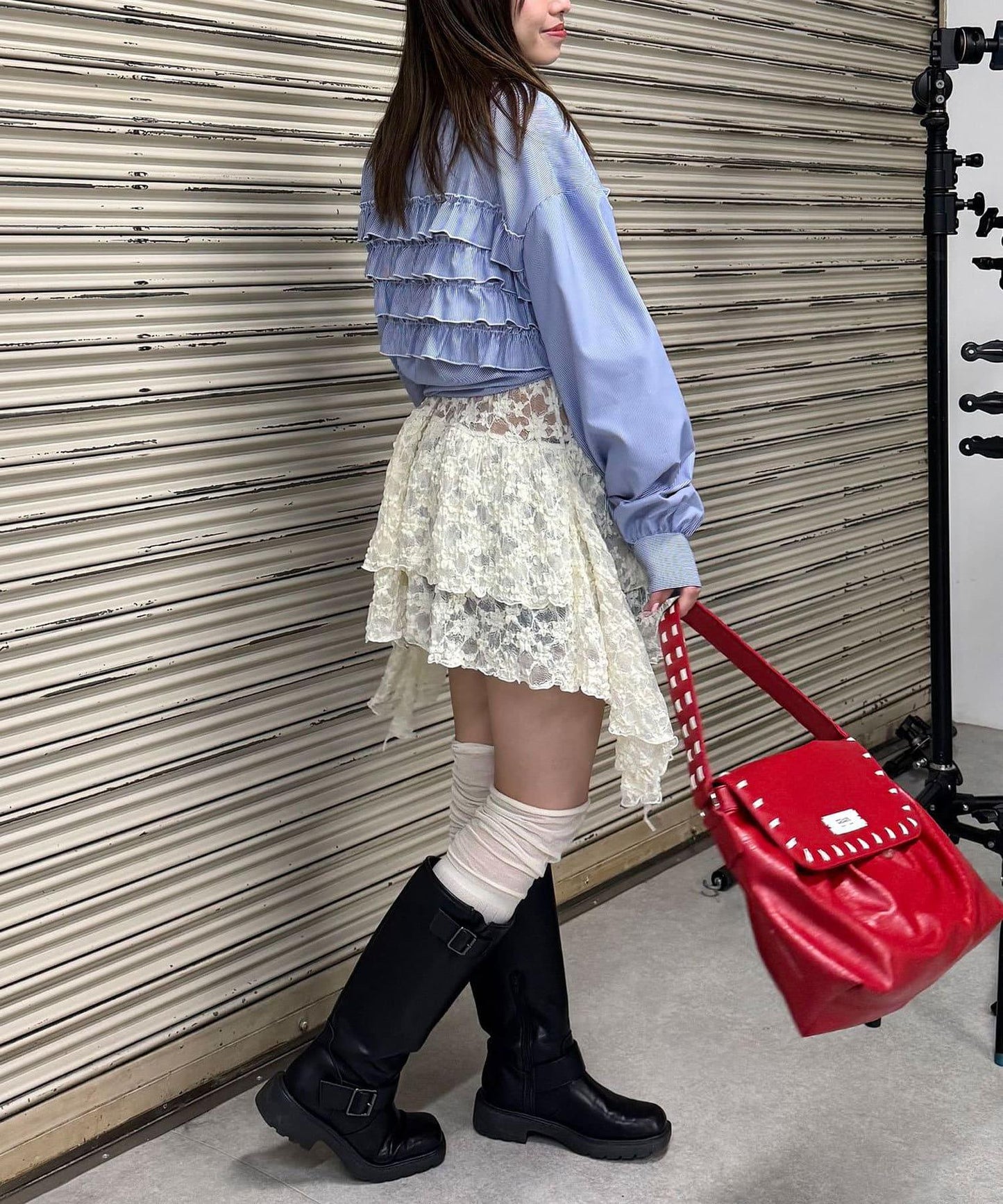 蕾絲連衣裙數字排列不規則下襬連衣裙