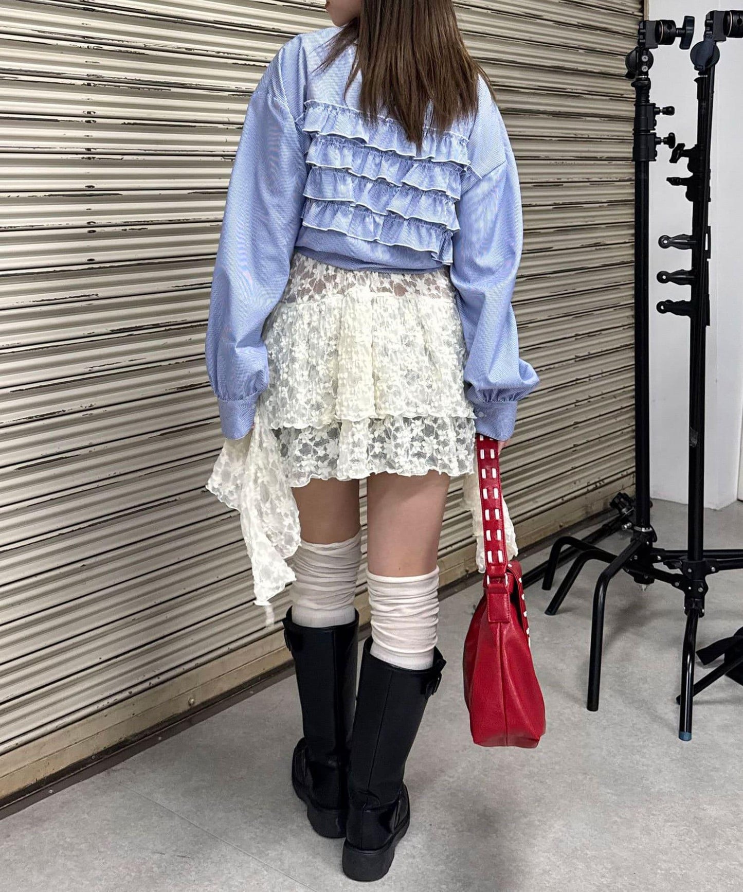 蕾絲連衣裙數字排列不規則下襬連衣裙