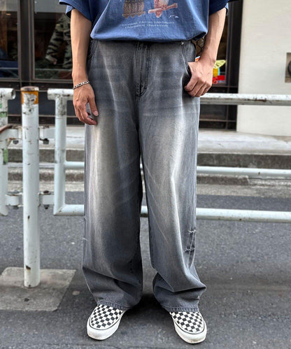 超大鬆緊牛仔褲