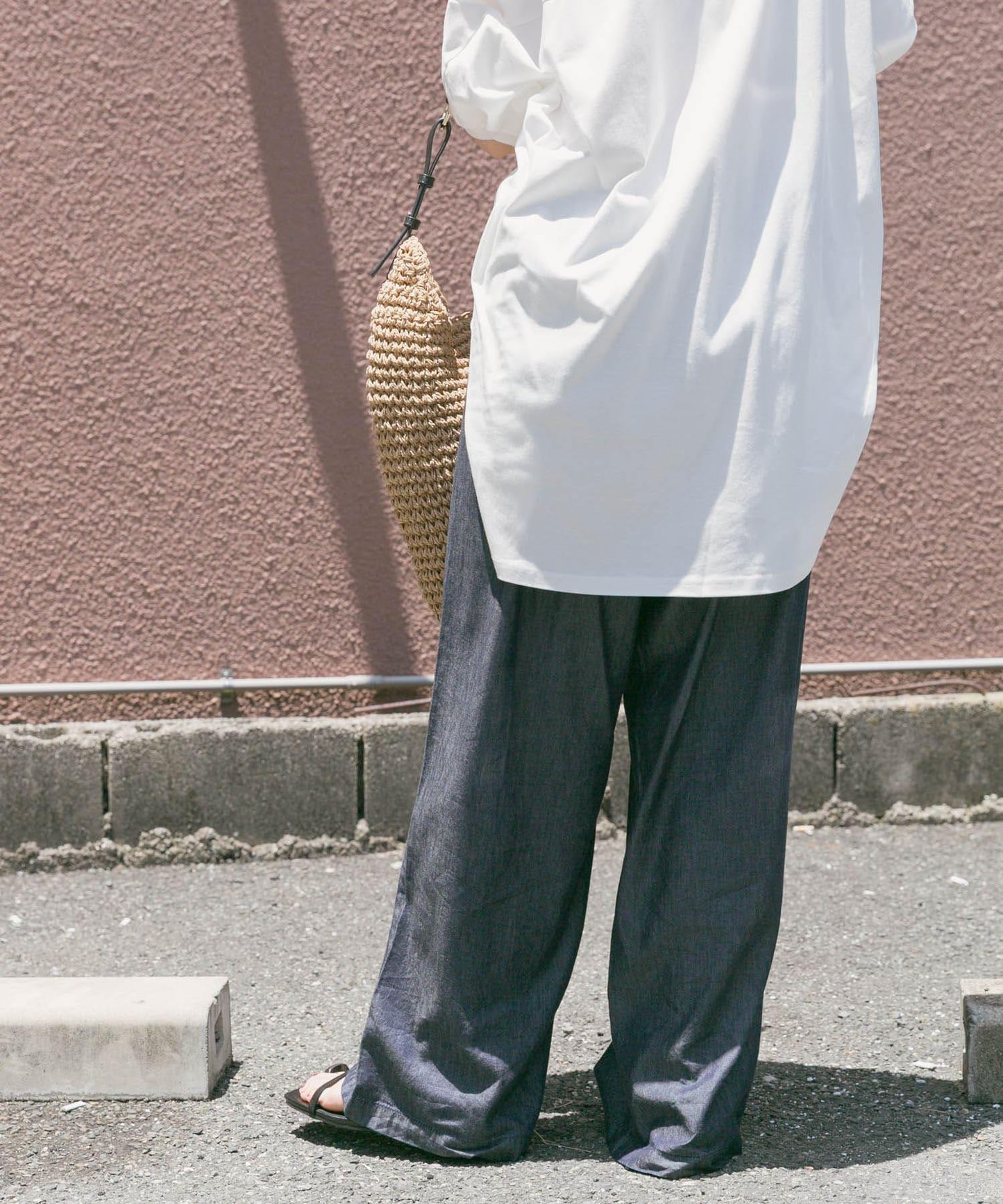 人造絲牛仔寬腿褲