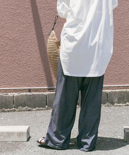 人造絲牛仔寬腿褲