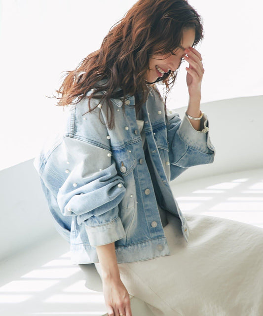 【miki監修】珍珠裝飾牛仔夾克