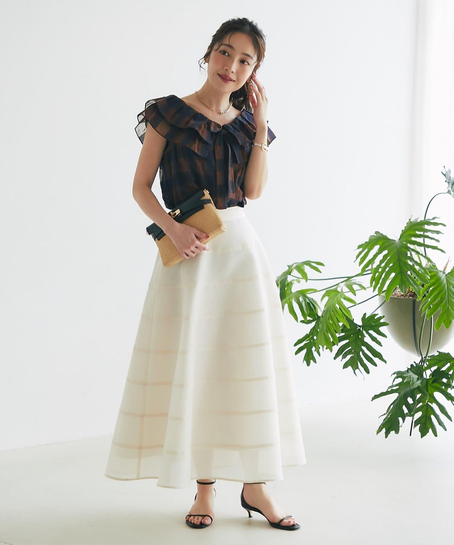 【La boutique BonBon】透視拼接圓擺半身裙