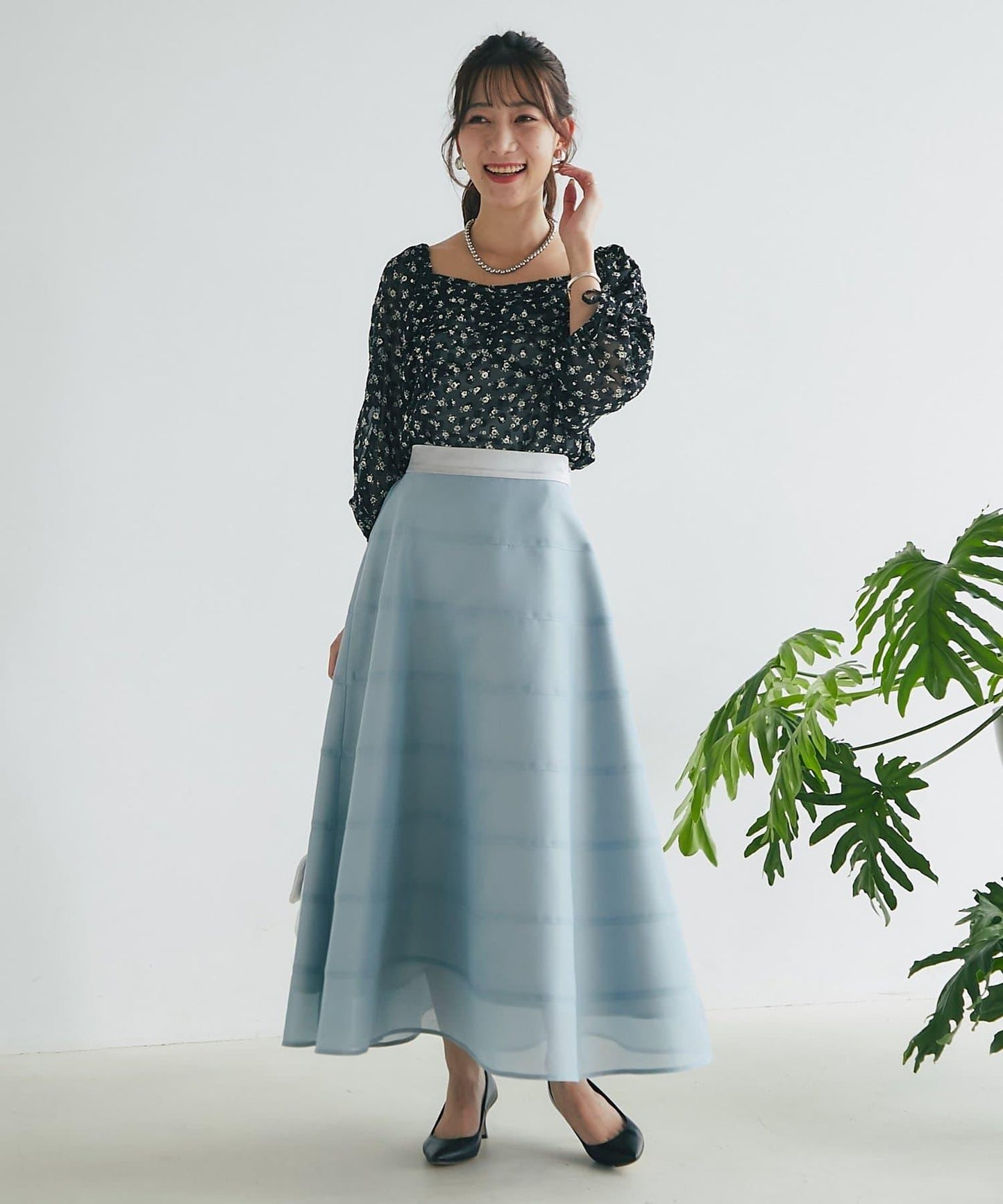 【La boutique BonBon】透視拼接圓擺半身裙