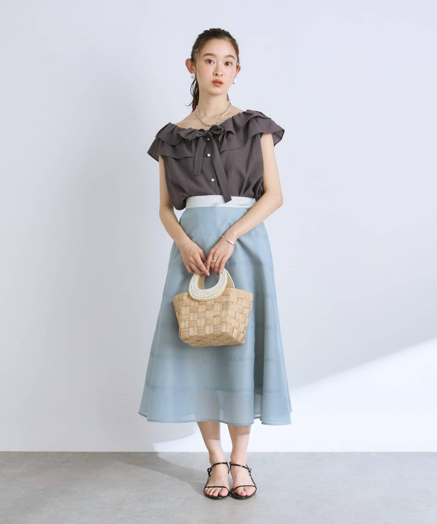 【La boutique BonBon】透視拼接圓擺半身裙