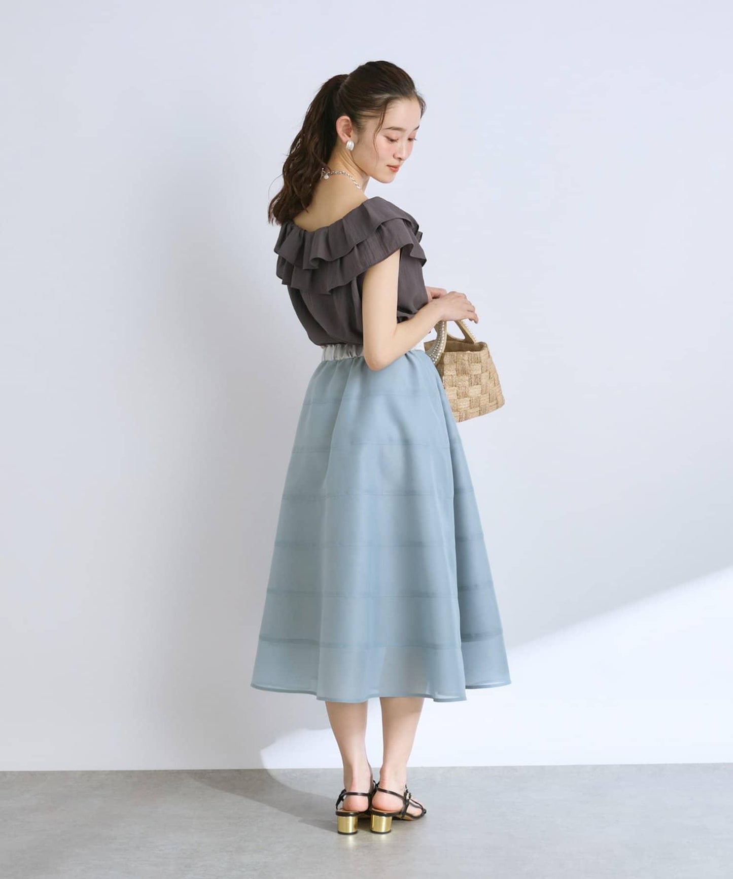 【La boutique BonBon】透視拼接圓擺半身裙