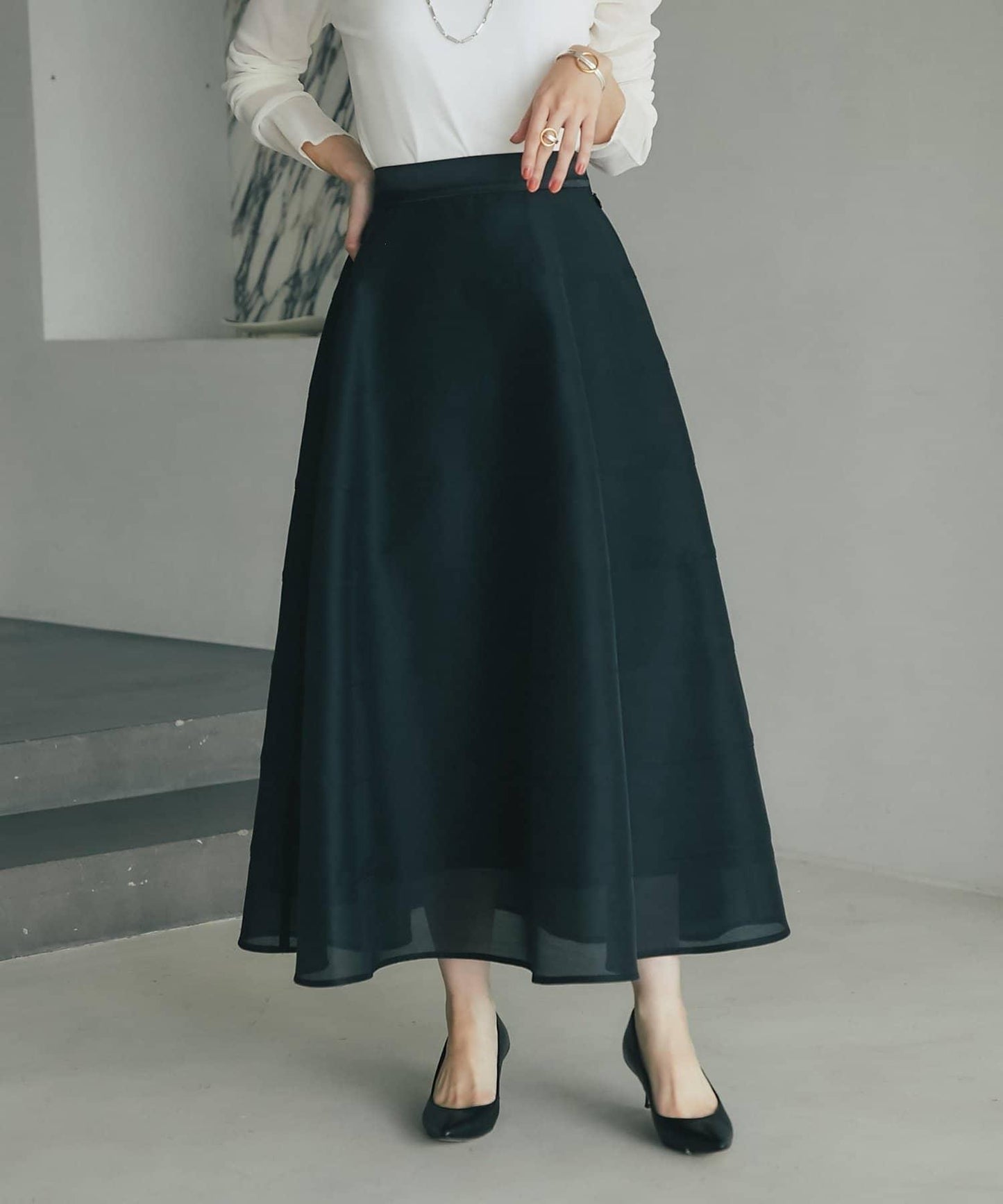 【La boutique BonBon】透視拼接圓擺半身裙