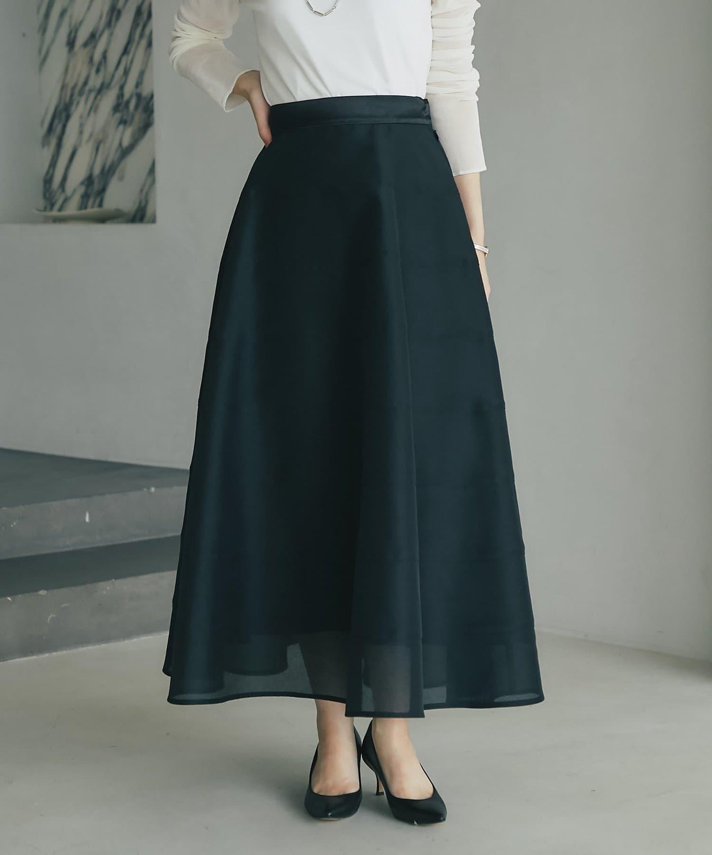 【La boutique BonBon】透視拼接圓擺半身裙